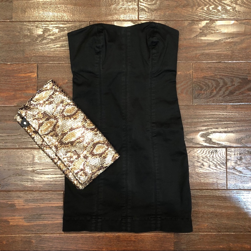 Black strapless mini dress